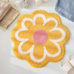 Tapis fleur microfibre jaune