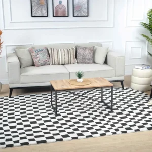 Tapis Géométrique Damier Noir Blanc