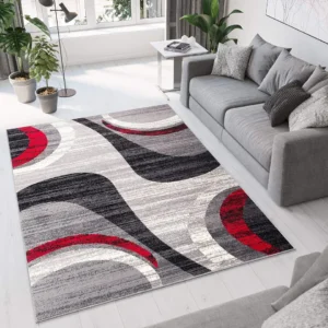TAPISO Tapis Moderne Gris Rouge
