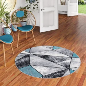 Tapis Rond Turquoise Gris