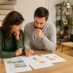 Diagnostiqueur énergétique en train d'inspecter une maison individuelle avec une tablette et un appareil de mesure thermique