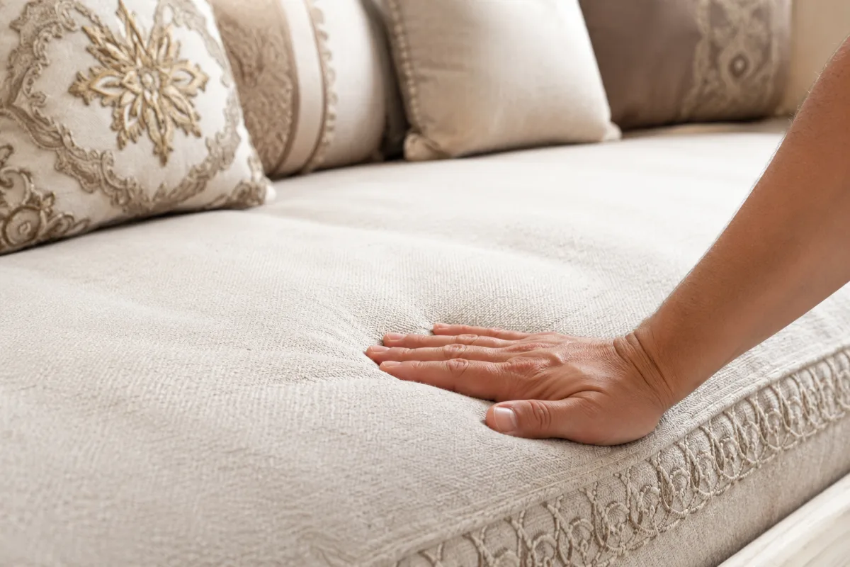 Gros plan sur les détails des coutures capitonnées et la texture du tissu d'un siège